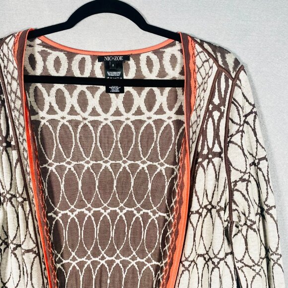 Nic Zoe Sweater Womens S Beige Orange Embroidered Open Cardigan Cottage - Picture 3 of 10
